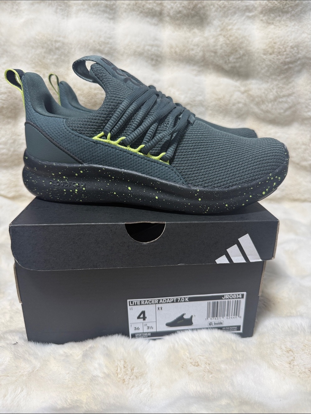 Adidas Lite Racer Adapt 7.0K Slip-On Sneakers - Olive Green with Neon Accents